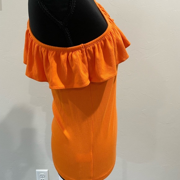 LOFT Bright Orange One-Shoulder Ruffle Blouse - Picture 4 of 6